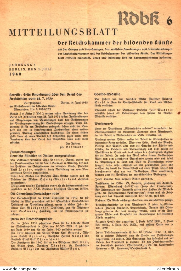 Mitteilungsblatt Der Reichskammer Der Bildenden Kuenste/Heft6 / Zeitschrift/1940 - Bücherpakete