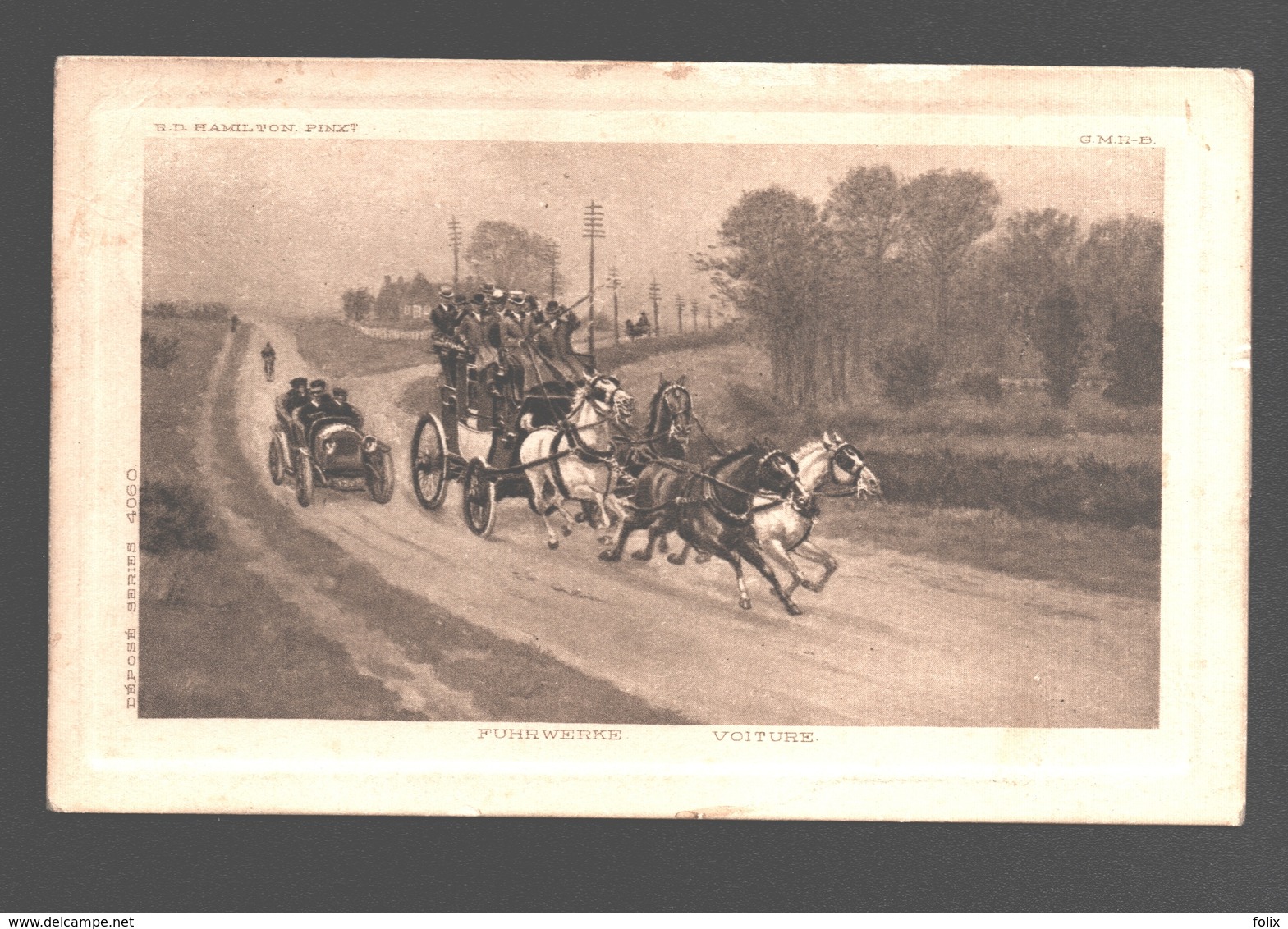 Hamilton - Fuhrwerke / Voiture - Carte Gaufrée / Waffled - Horses - Attelage - Hamilton