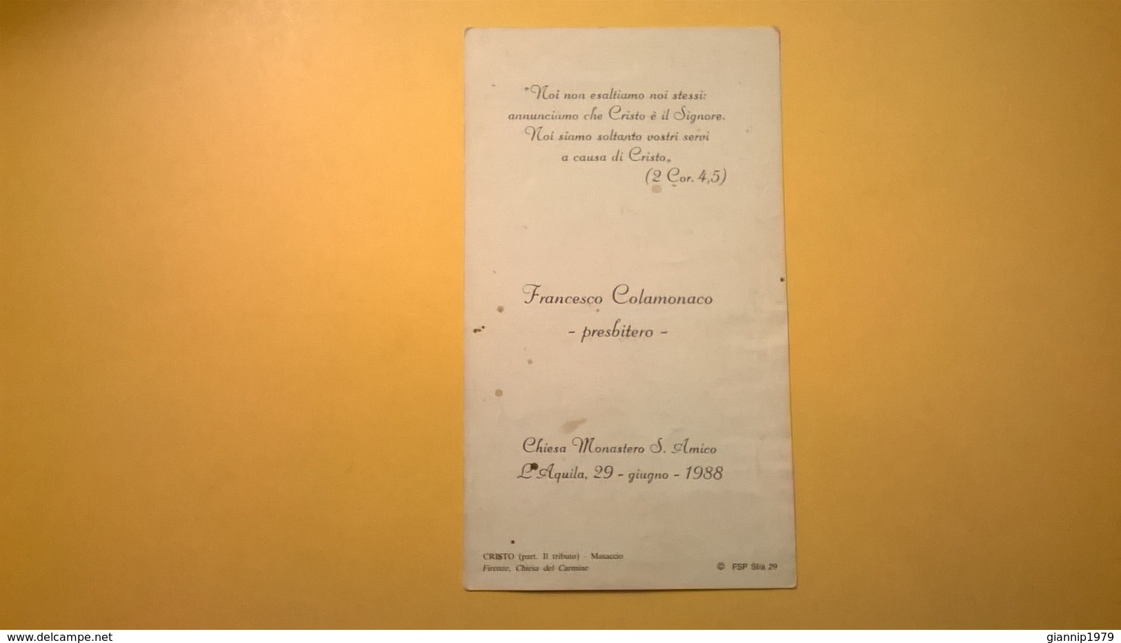 SANTINO PRESBITERO FRANCESCO COLOMONACO L'AQUILA 1988  CON PREGHIERA - Images Religieuses