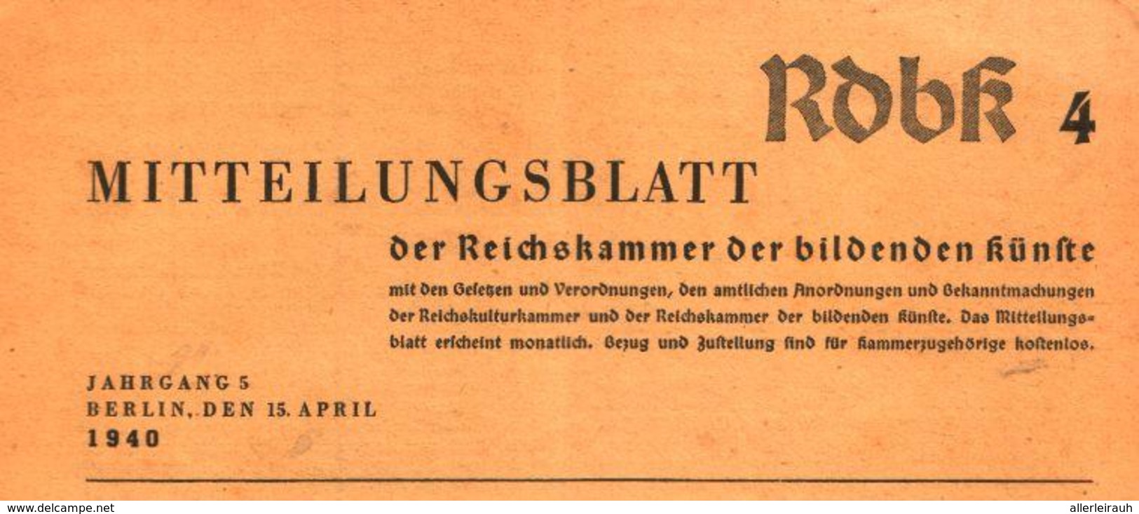 Mitteilungsblatt Der Reichskammer Der Bildenden Kuenste/Heft4 / Zeitschrift/1940 - Empaques