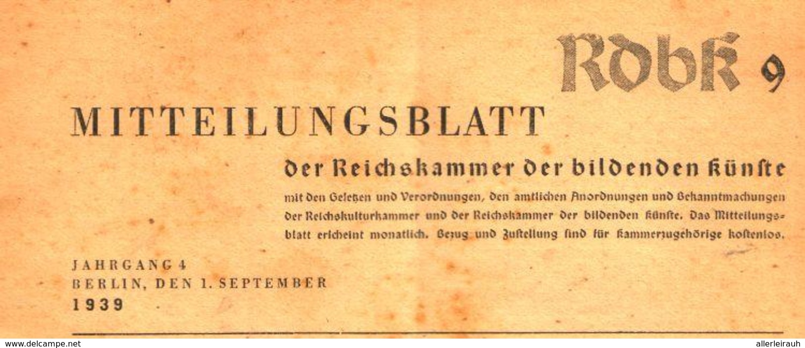 Mitteilungsblatt Der Reichskammer Der Bildenden Kuenste/Heft 9 / Zeitschrift/1939 - Empaques