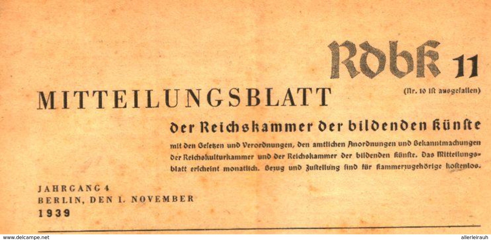 Mitteilungsblatt Der Reichskammer Der Bildenden Kuenste/Heft11/ Zeitschrift/1939 - Colis