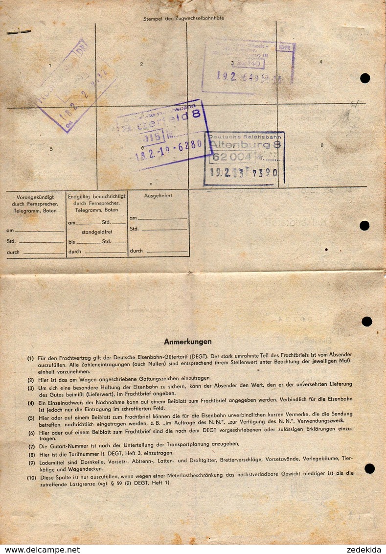 B2438 - Frachtbrief - Limbach Oberfrohna Wittenberg Piesteritz - Rechnung 1968 - Deutsche Reichsbahn - 1950 - ...