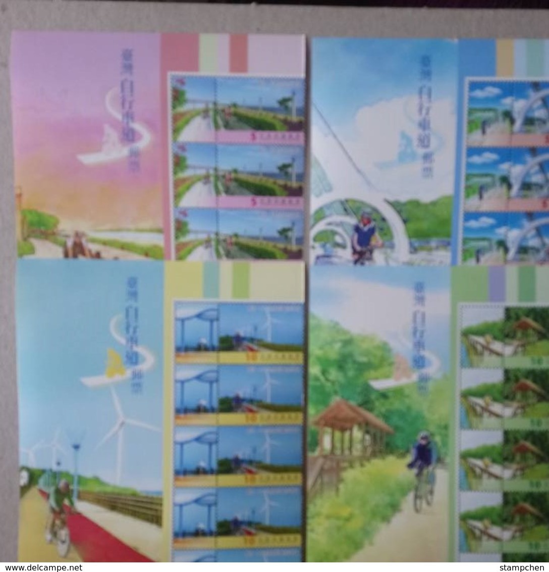 Strip 5 With Nice Margin-2013 Bike Paths Of Taiwan Stamps Bicycle Cycling Green Leisure Bridge Windmill - Blocks & Sheetlets