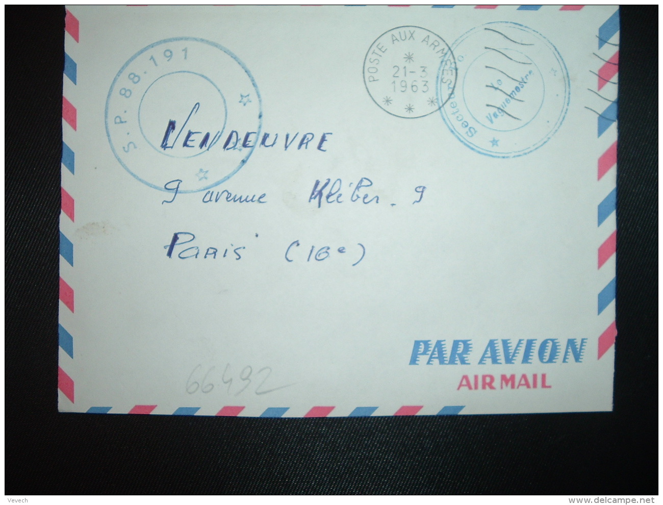 DEVANT L. OBL.MEC.21-3 1963 POSTE AUX ARMEES *** + EXP. SP 88.191 - Militärstempel Ab 1900 (ausser Kriegszeiten)