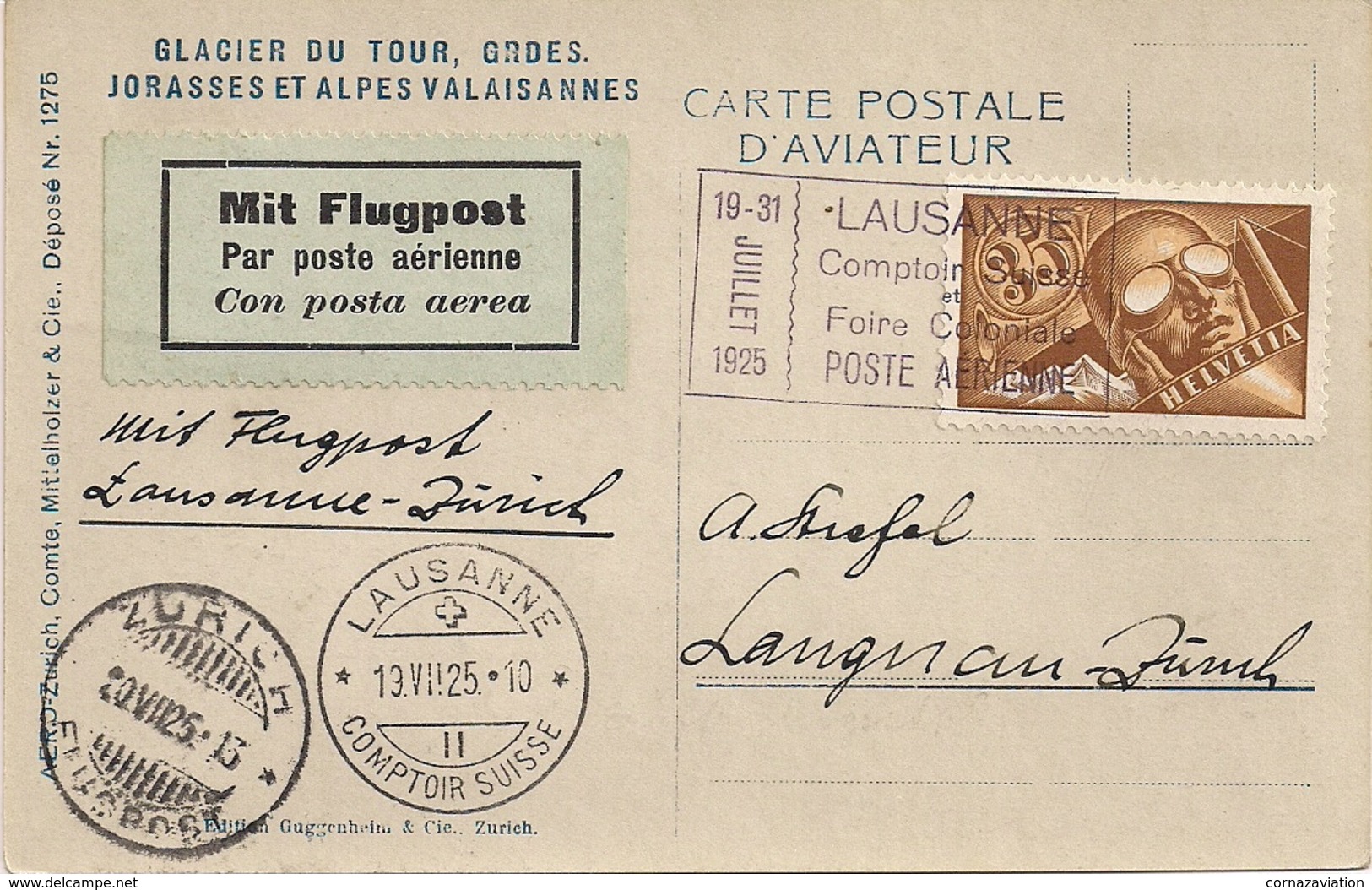 Poste Aérienne Lausanne-Zurich -1925 - Autres & Non Classés