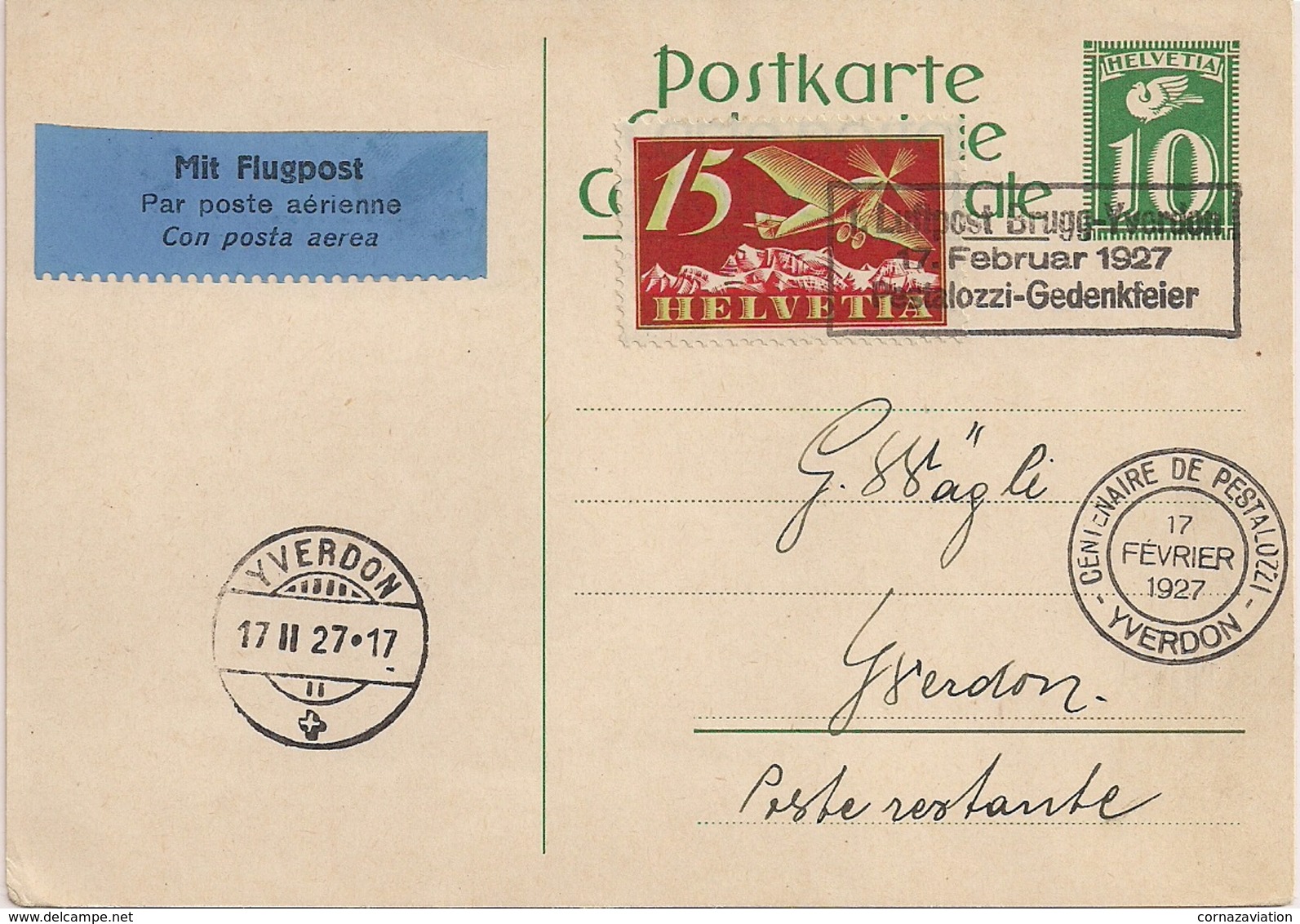 Poste Aérienne - Yverdon - 1927 - Autres & Non Classés