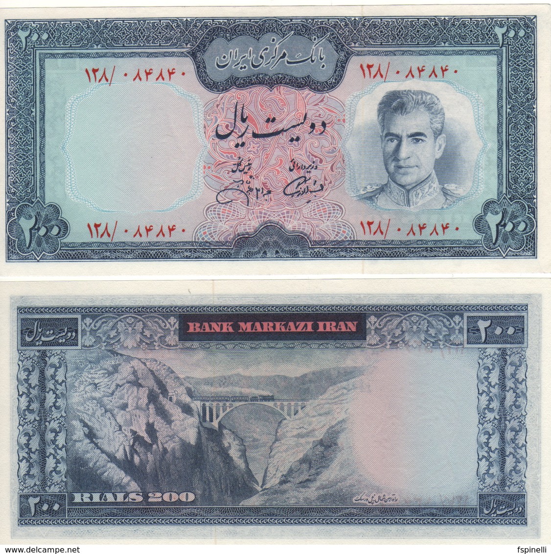 IRAN   200  Rials     Portrait Shah Pahlavi  P92c  (1971-73) - Iran