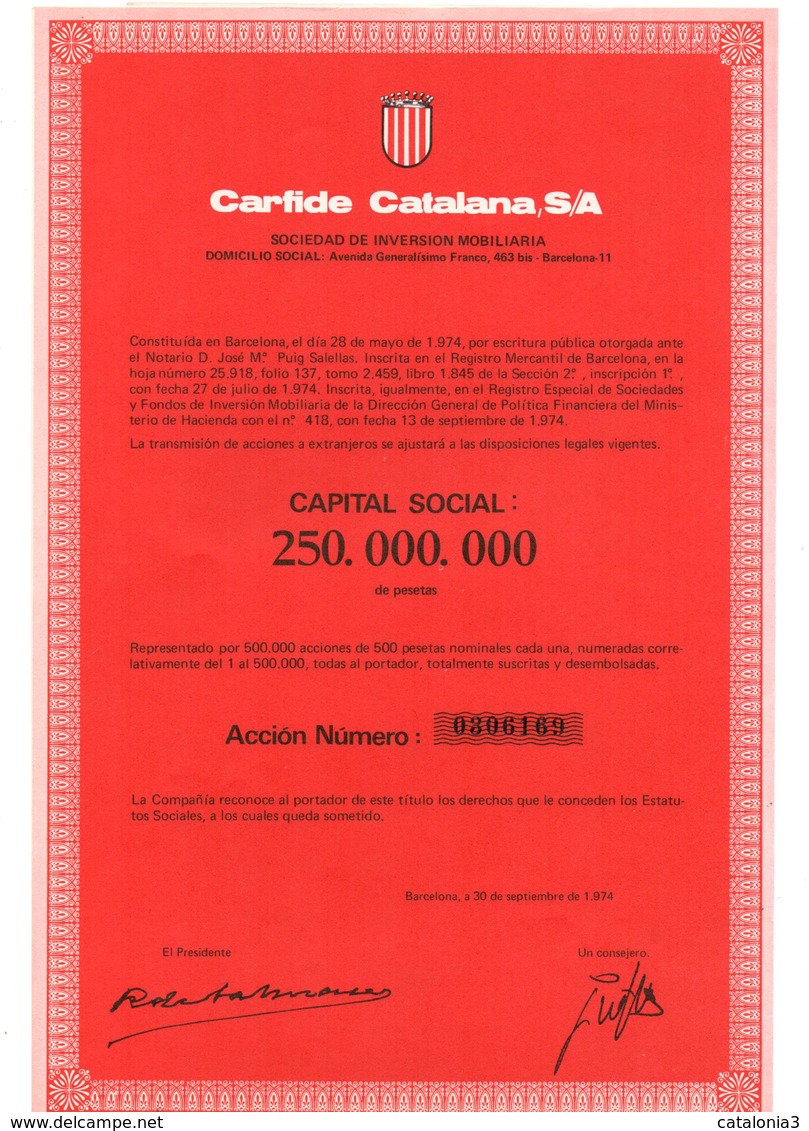 ACCION ANTIGUA - ACTION ANTIQUE =   CARFIDE CATALANA 1974 - Otros & Sin Clasificación