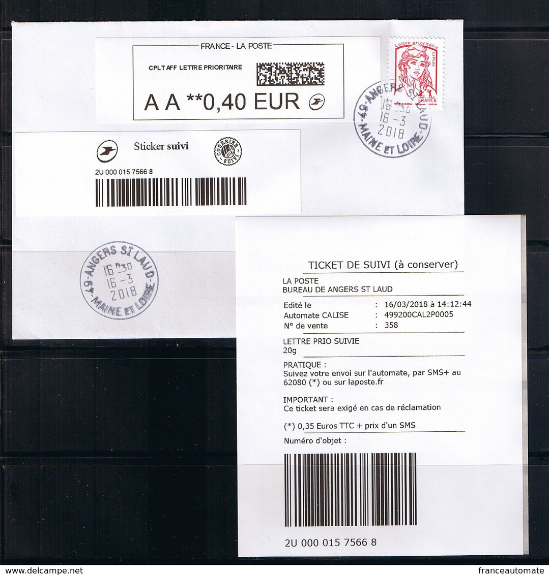 ATM, CALISE, LETTRE PRIORITAIRE SUIVIE, TIMBRE 0.95 + 0.40 DE TAXE DU SUIVI,PROTOTYPE "CALISE" , ANGERS ST LAUD - 2010-... Viñetas De Franqueo Illustradas