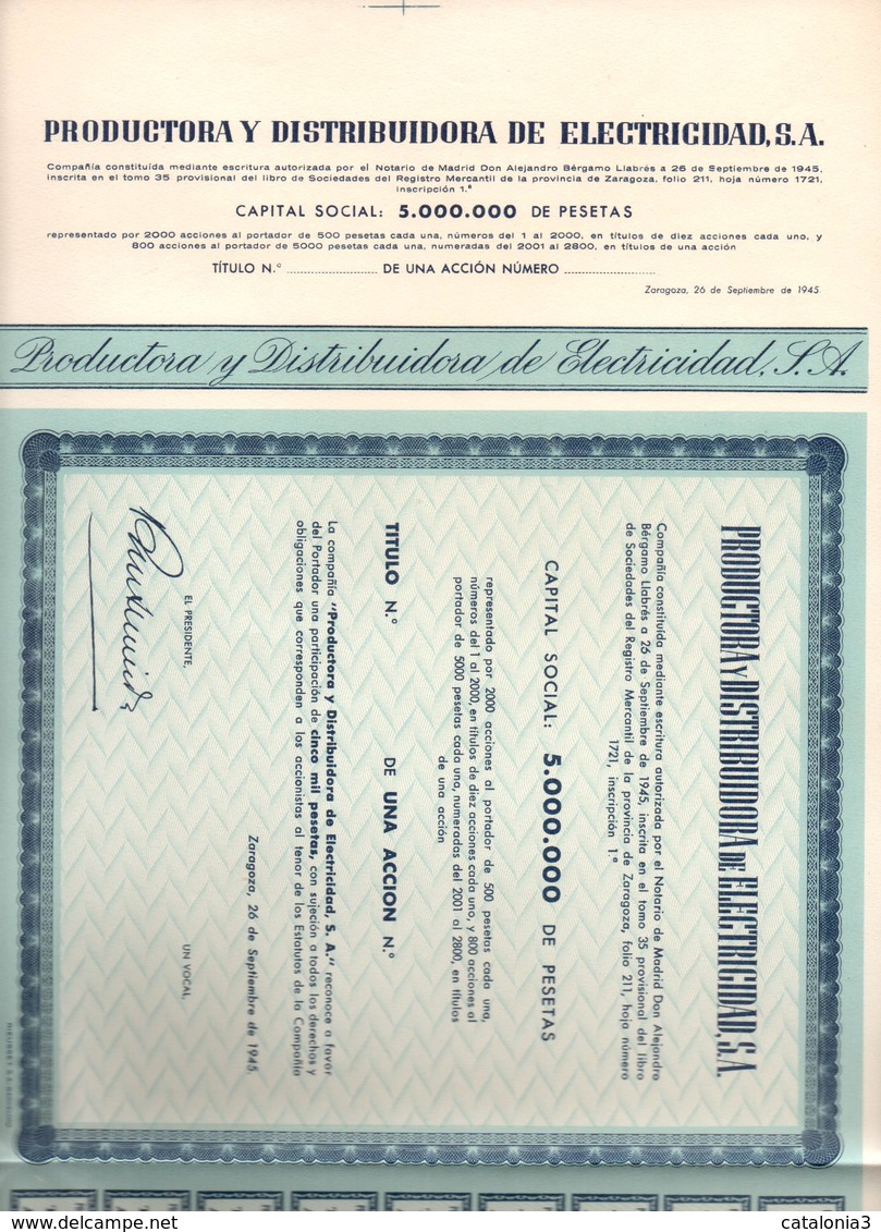 ACCION ANTIGUA - ACTION ANTIQUE =  PRODUCTORA Y DISTRIBUIDORA DE ELECTRICIDAD 1945 - Otros & Sin Clasificación