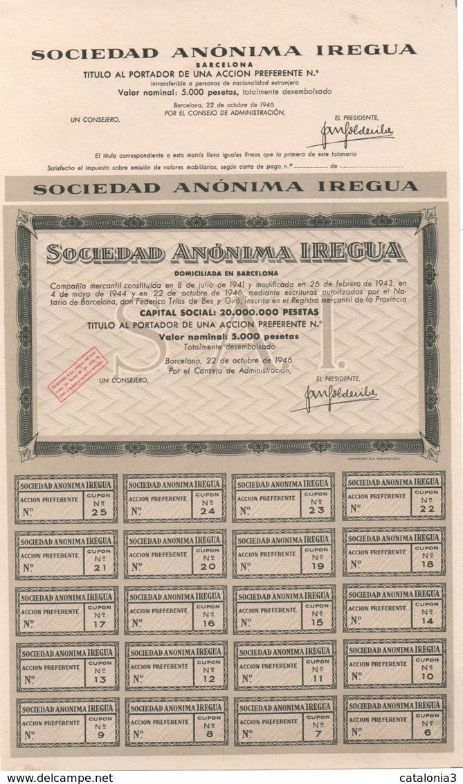 ACCION ANTIGUA - ACTION ANTIQUE =  SOCIEDAD ANONIMA IREGUA 1946 - Otros & Sin Clasificación