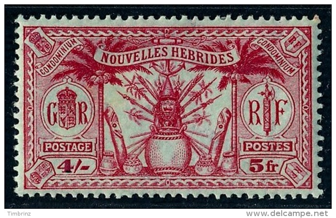 NOUVELLES HEBRIDES 1925 - Yv. 90 *   Cote= 9,70 EUR - Idole Indigène 4s - 5f  ..Réf.AFA22980 - Ungebraucht