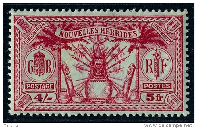 NOUVELLES HEBRIDES 1925 - Yv. 90 *   Cote= 9,70 EUR - Idole Indigène 4s - 5f  ..Réf.AFA22980 - Nuovi