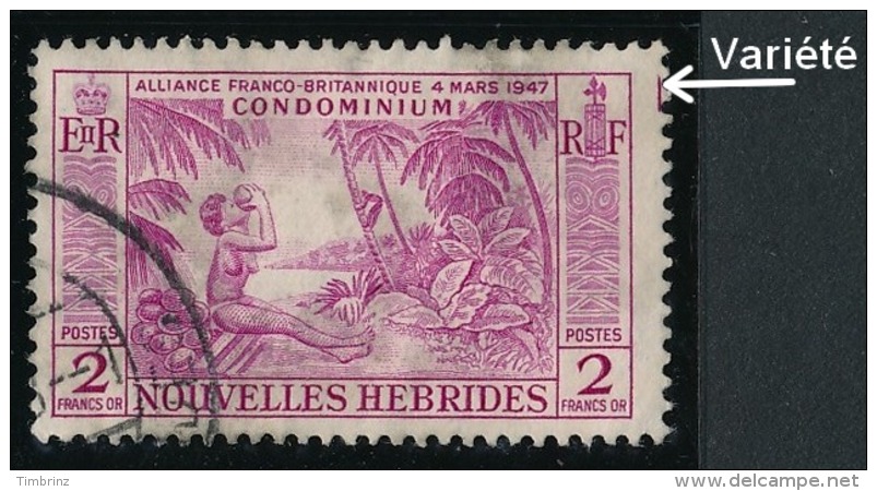 NOUVELLES HEBRIDES 1957 - Yv. 184 Obl. Variété  Cote= 22,00 EUR - Noix De Coco 2f  ..Réf.AFA22992 - Ungebraucht