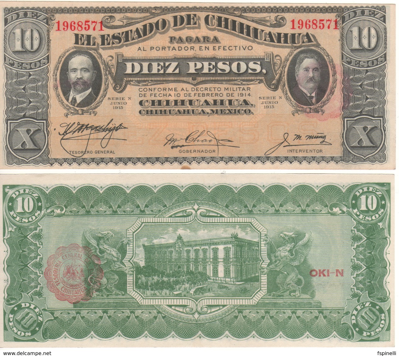 MEXICO   10 Pesos  "El Estado De Chihuahua"  PS534   1915   UNC. - Mexique