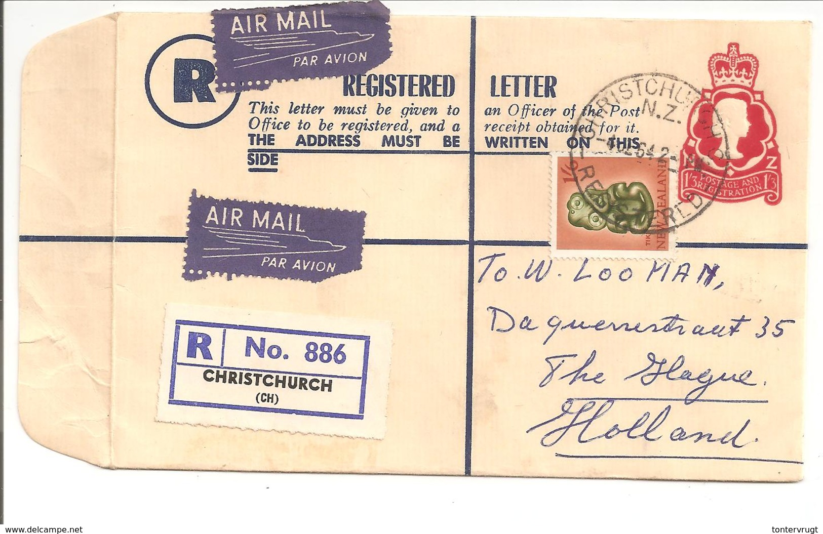 New Zealand. Registered Letter Stationary. Christchurch 1964>Holland - Entiers Postaux