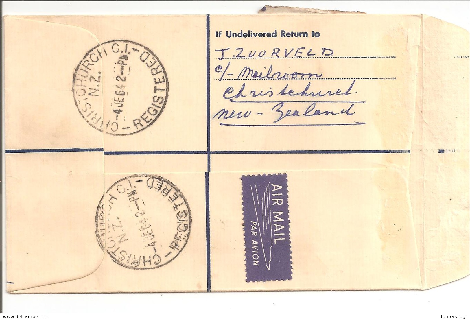 New Zealand. Registered Letter Stationary. Christchurch 1964>Holland - Entiers Postaux