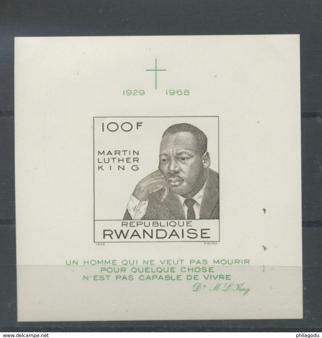 1968 Martin Luther King  RWANDA Bloc NON DENTELE  Imperforate - Martin Luther King