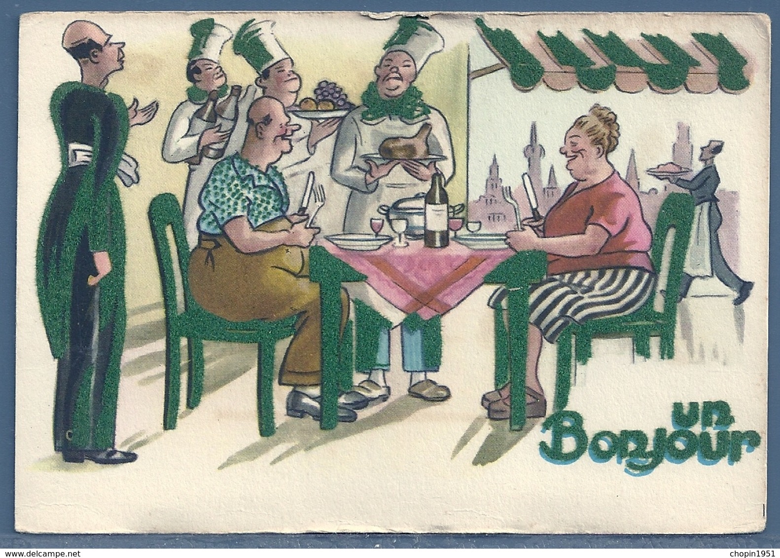 CPA - AU RESTAURANT - UN BONJOUR - 1900-1949