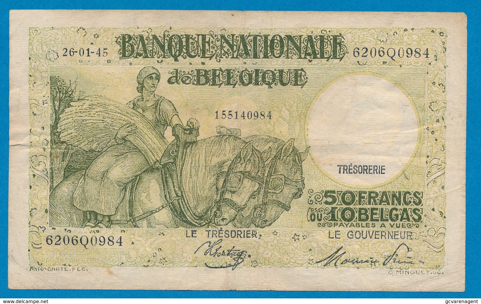 BELGIE - 50 FRANK OF 10 BELGA - 26-01-1946  GOEDE STAAT - 2 SCANS - 50 Francs-10 Belgas