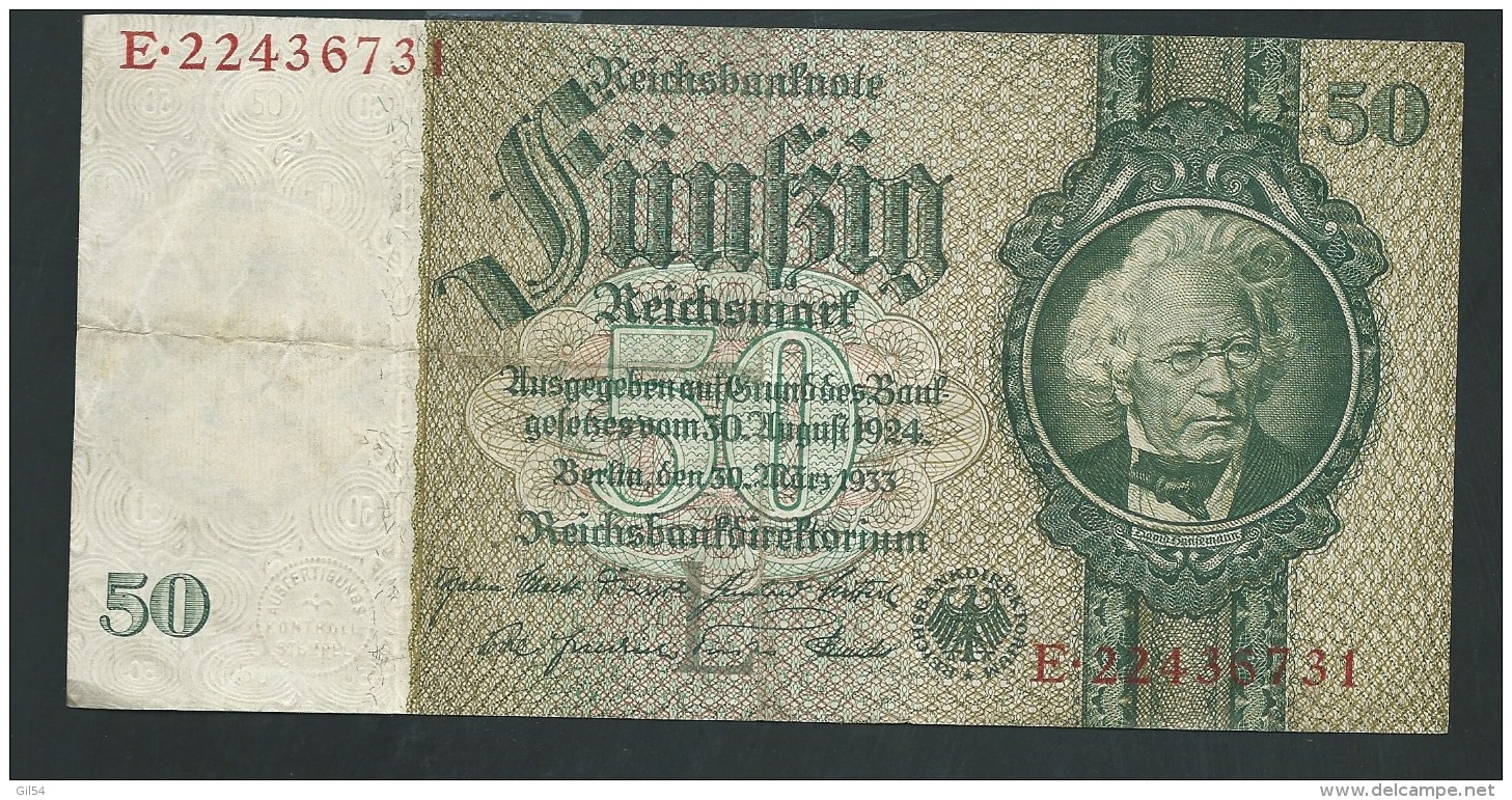 Bankntes,Banknote, Germany,50 Mark,Reichsmark,1933 Year  E.22436731 - LAURA 4105 - 50 Reichsmark