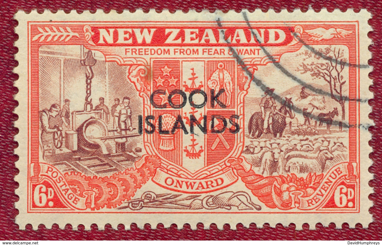 Cook Islands 1946 6d Brown & Red Peace Issue SG148 Used - Cook Islands