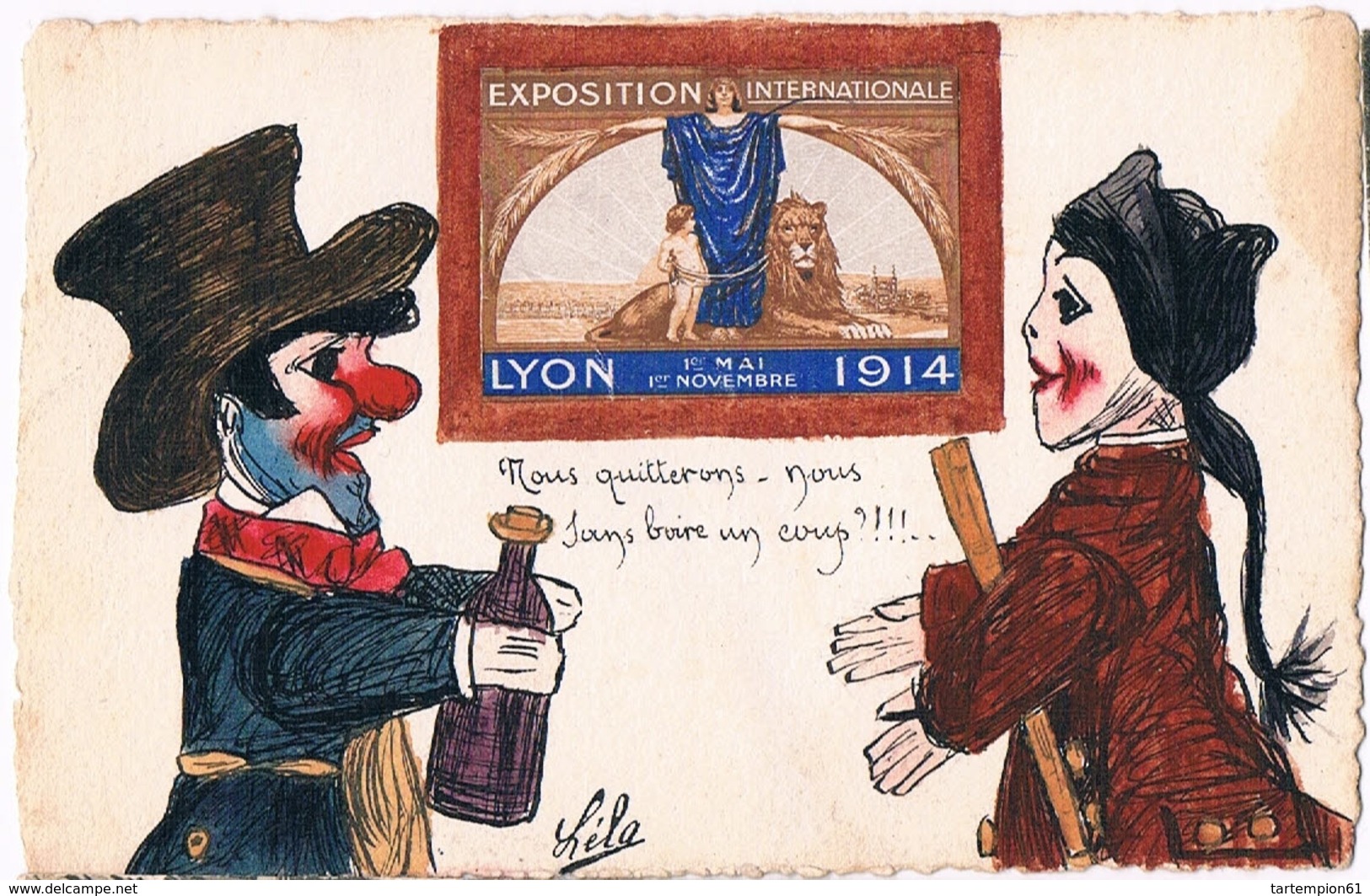 Lyon Vignette Exposition Internationale De 1914 Carte Illustrée De Marionettes - Autres & Non Classés