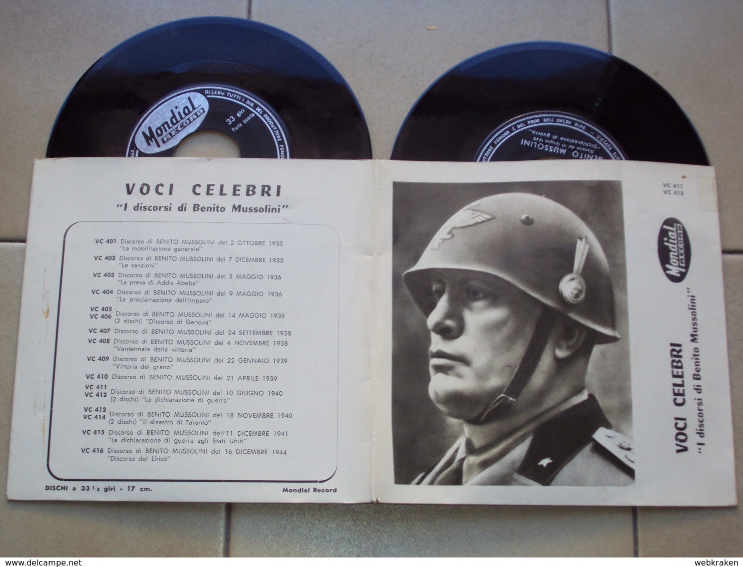 ITALIA MUSSOLINI 2 DISCHI IN VINILE DELLA COLLANA LE VOCI CELEBRI - Collections Complètes