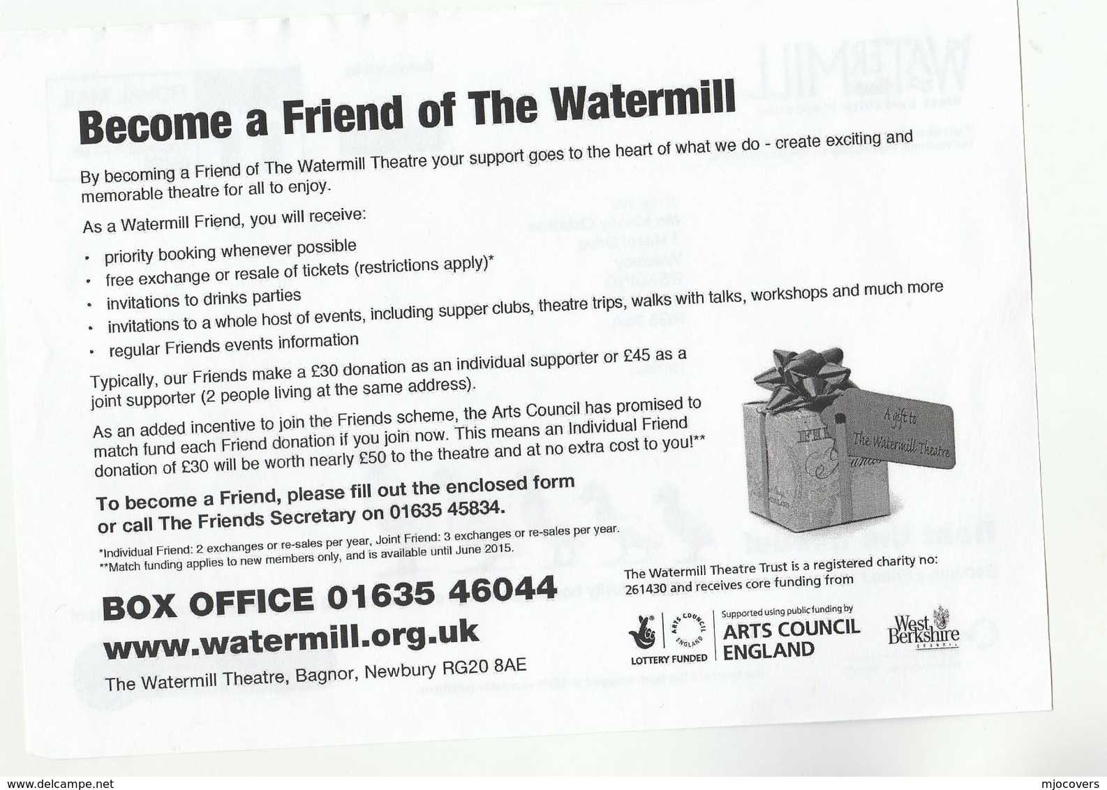 2017 WATERMILL THEATRE Illus ADVERT COVER (sheet) DUCKS Duck Postage Paid Delivered By Royal Mail Stamps Bird Newbury GB - Ducks