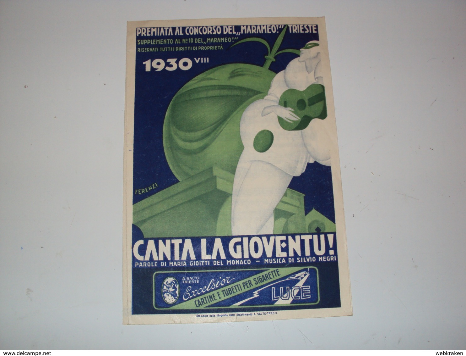 ITALIA RIVISTA SPARTITO CANZONI BELLE CONCORSO MARAMEO DI TRIESTE 1930 ILLUSTRAZIONE FERENZI - Other & Unclassified