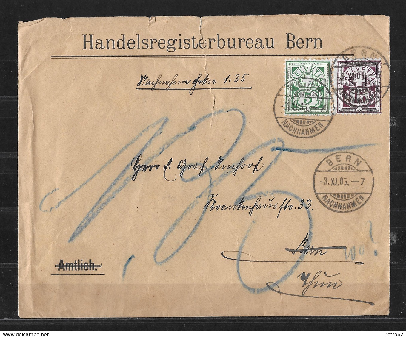 1894 - 1899 ZIFFERMUSTER Faserpapier Form B → Handelsregisterbureau Bern  ►SBK-64B/65B◄ - Briefe U. Dokumente