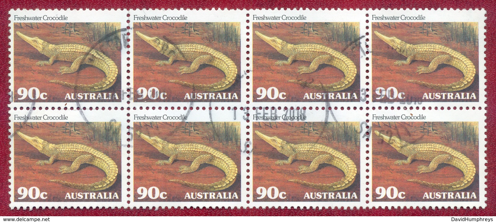 Australia 1981 90c Wildlife Freshwater Crocodile SG804 Block Of 8 Used - Usati