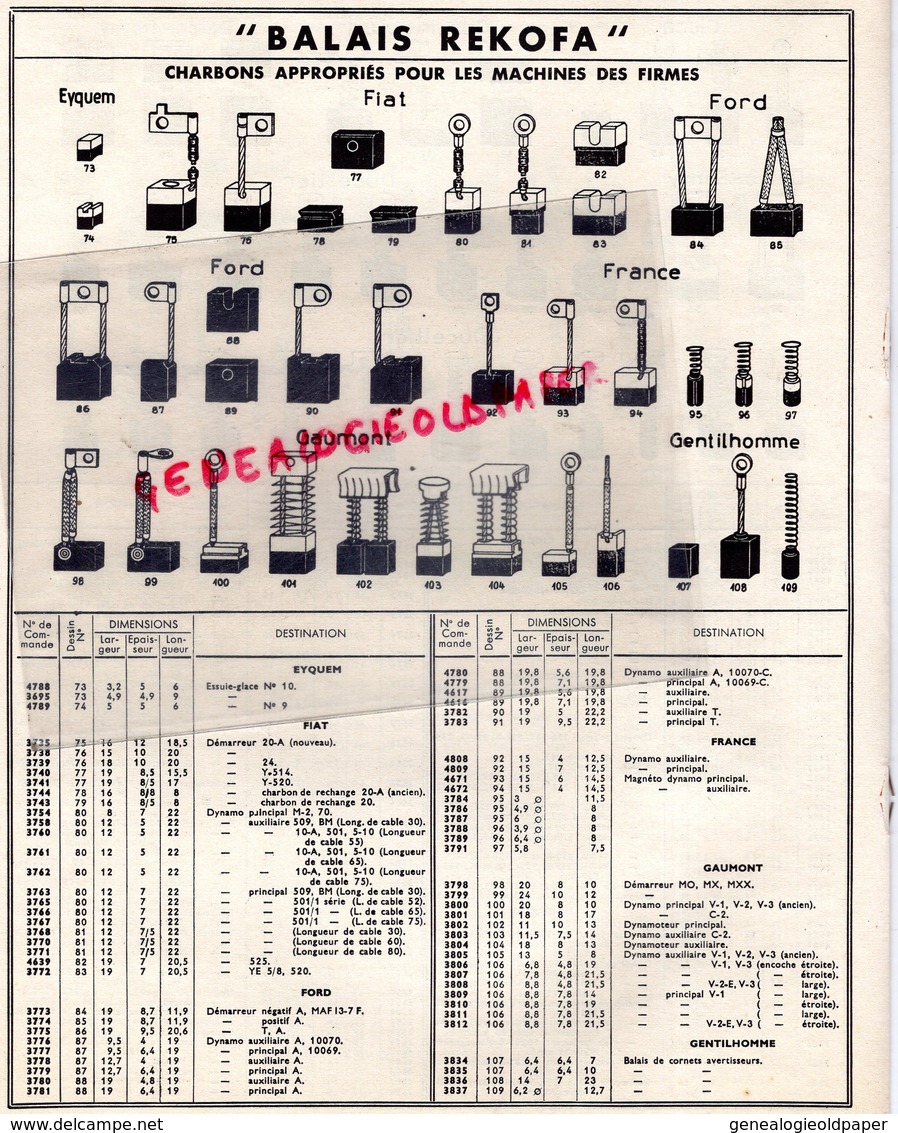 75- PARIS- RARE CATALOGUE ETS. MAURICE HOUBA- BALAIS REKOFA POUR EQUIPEMENTS ELECTRIQUES AUTOMOBILES-11 PLACE NATION- - Automobil