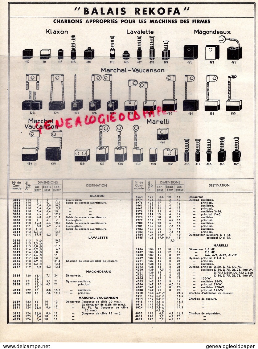 75- PARIS- RARE CATALOGUE ETS. MAURICE HOUBA- BALAIS REKOFA POUR EQUIPEMENTS ELECTRIQUES AUTOMOBILES-11 PLACE NATION- - Automobil