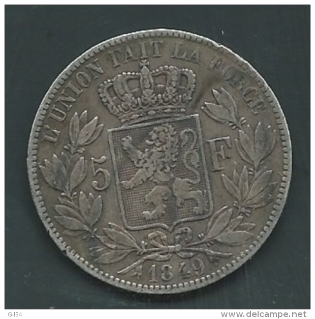 BELGIQUE - 5 FRANCS ARGENT 1849 -LEOPOLD PREMIER " TETE NUE   Silver     Pia20803 - 5 Frank