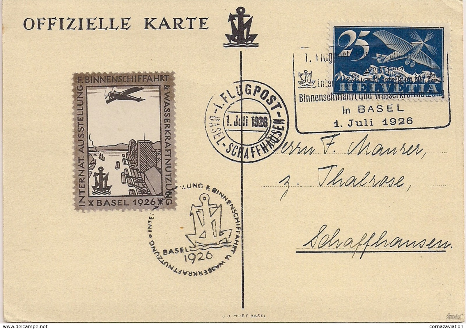 Poste Aérienne Basel-Schaffhausen - 1926 - Autres & Non Classés