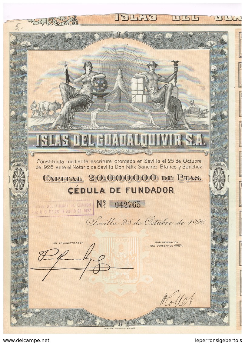 Ancienne Action - Islas Del Guadalquivir S.A. - Titre De 1926 - Industrie