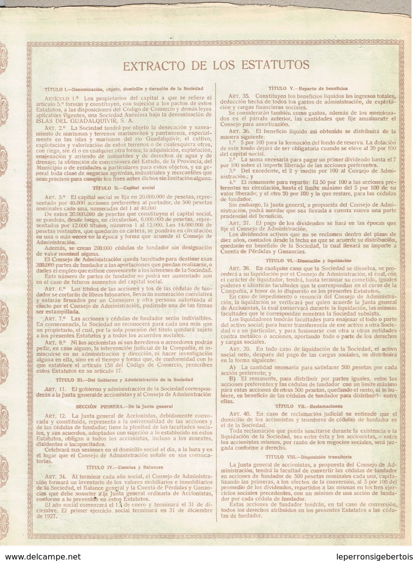 Ancienne Action - Islas Del Guadalquivir S.A. - Titre De 1926 - Industrie