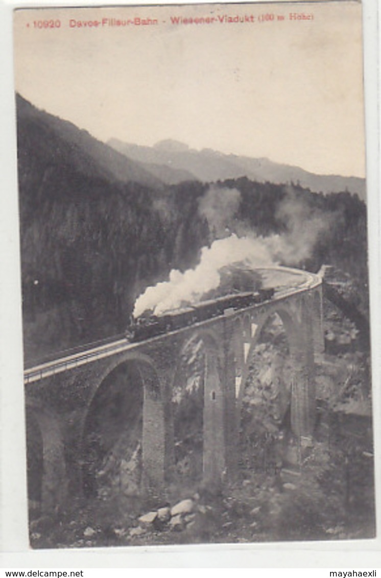 RhB-Dampfzug Mit Güterwagen Auf Dem Wiesener-Viadukt - 1910      (80314) - Eisenbahnen