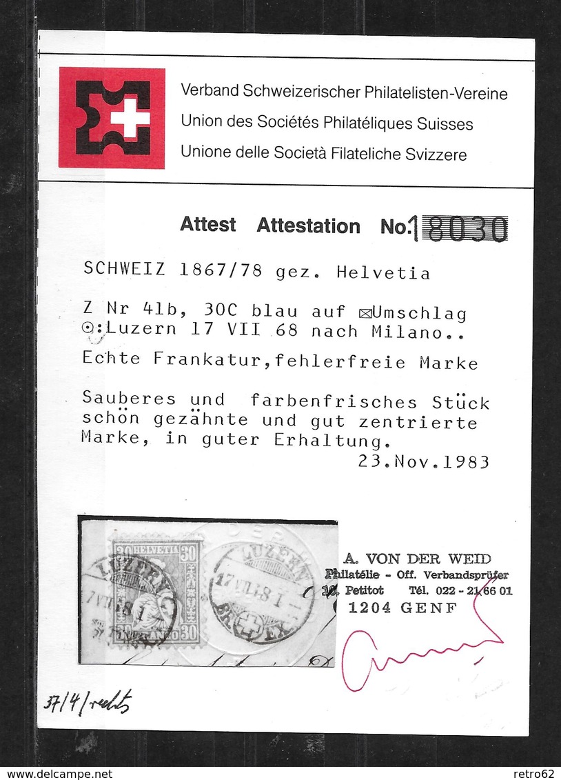 1867-1878 SITZENDE HELVETIA Weisses Papier Gezähnt → SBK-41b Reinblau Auf Brief ►RRR◄ - Briefe U. Dokumente