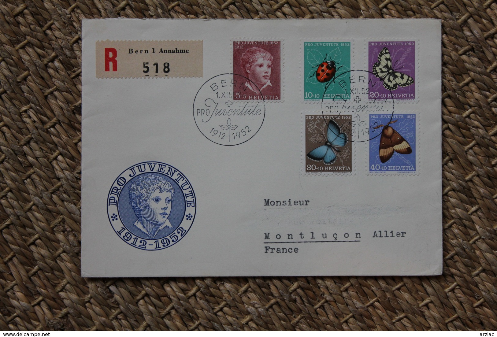 Enveloppe Recommandée Affranchie Pro Juventute Oblitération Bern 1952 - Lettres & Documents