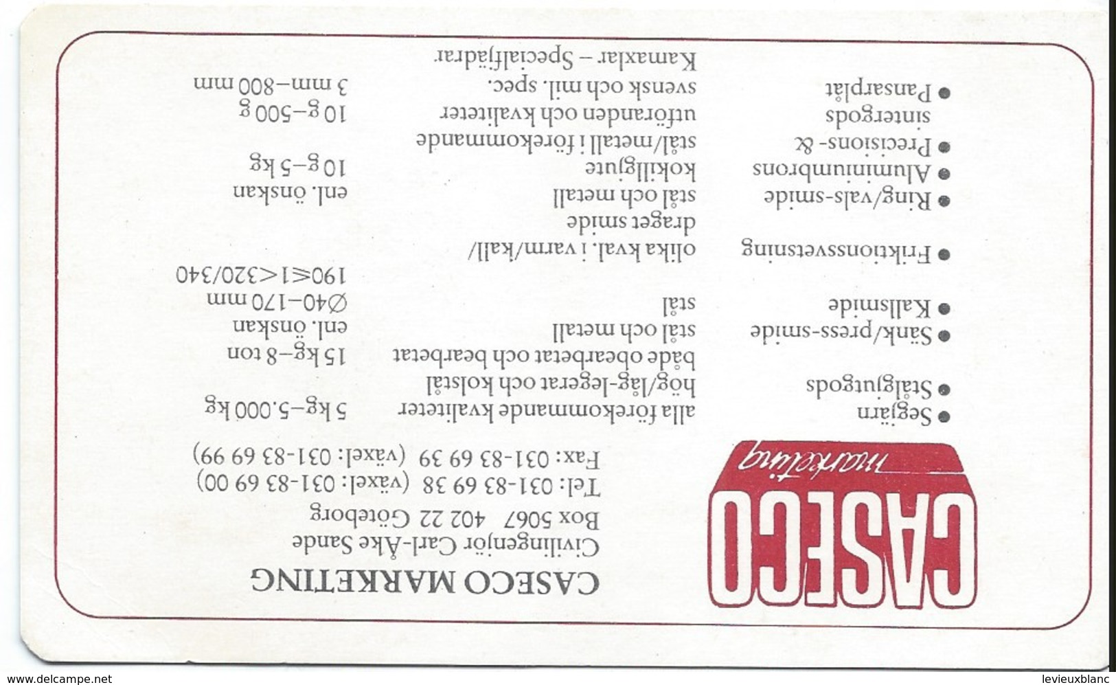 Oenologie/Alcools/CASECO Marketing /Göteborg/Suéde/ Carl-Ake SAND/ Ingénieur/Carte Des Millésimes /1989     OEN5 - Alkohol