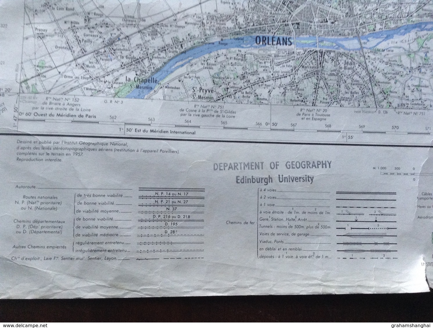 Map sheet feuille de carte France Orleans city & surrounding area to north & east 1:50,000 scale 1957