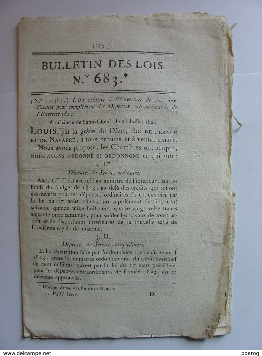 BULLETIN DES LOIS De 1824 - MARINE COMPOSITION ETATS MAJORS ET EQUIPAGES DES DIFFERENTS BATIMENTS - JUGE VERSAILLES - Decretos & Leyes