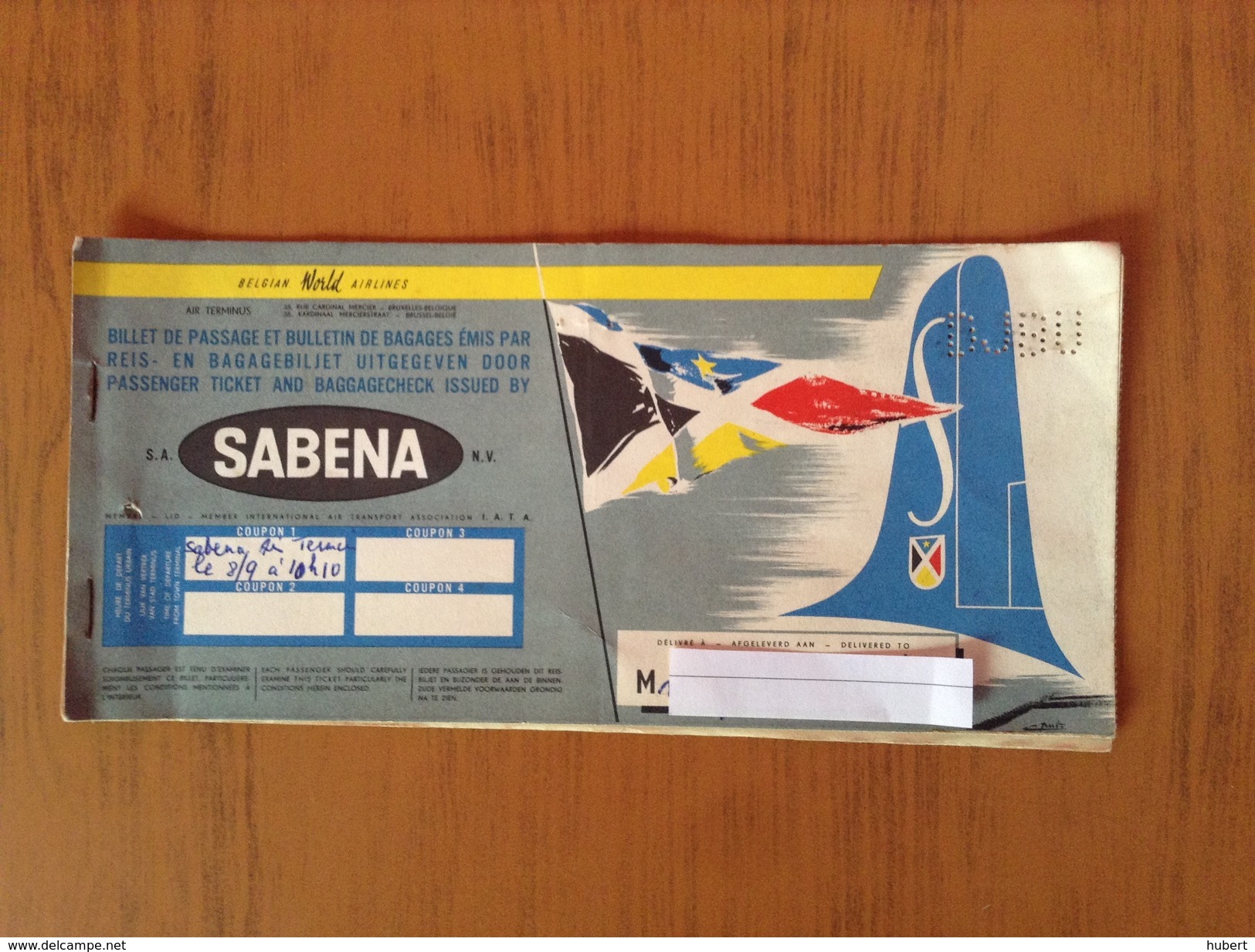 Ticket Avion Sabena 1957 - Europa