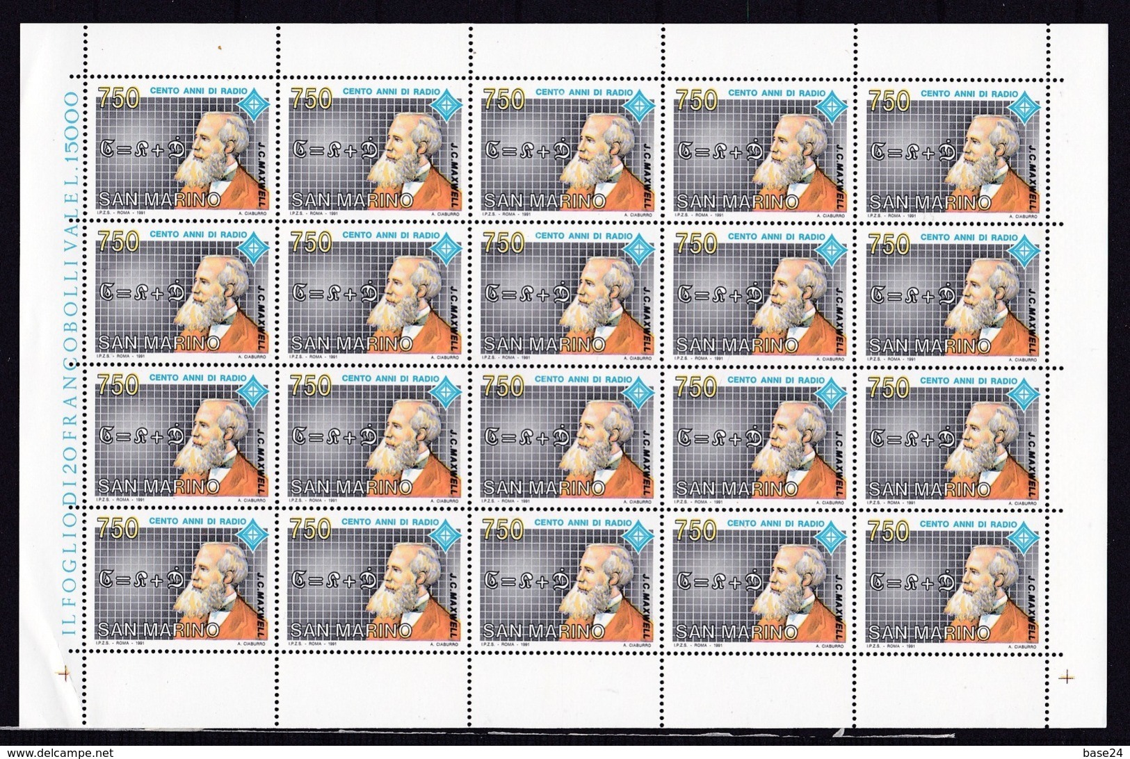 1991 San Marino Saint Marin 100° DELLA RADIO, MAXWELL 20 Serie In Foglio MNH** - Fisica