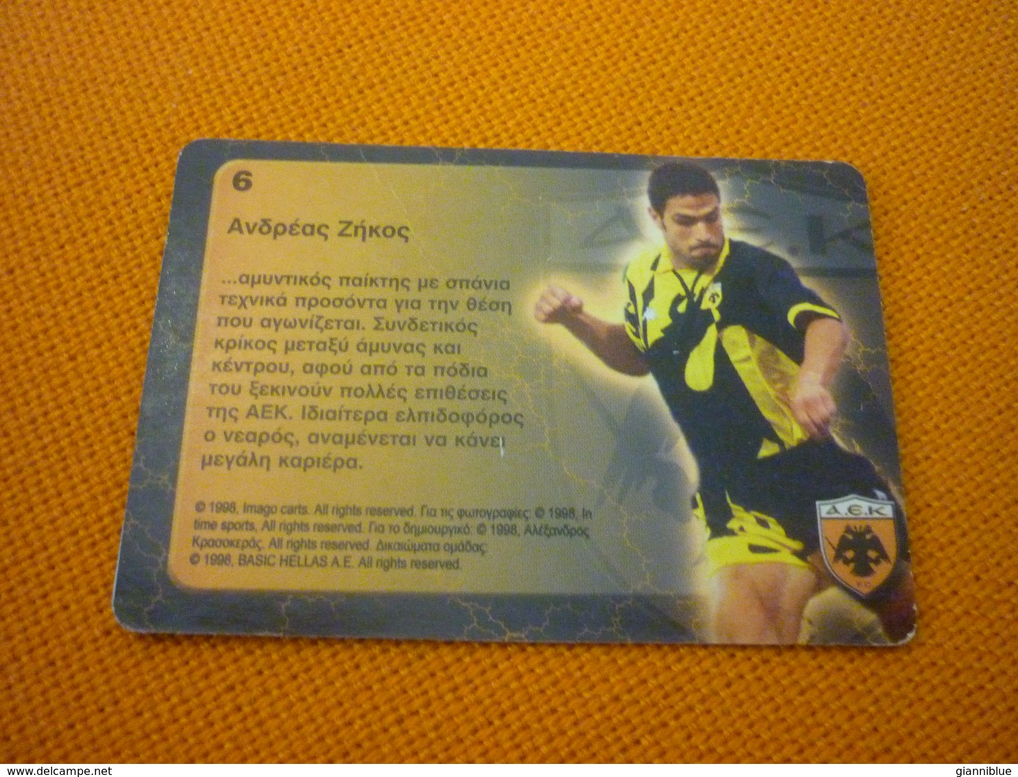 Akis Zikos AEK AS Monaco Old Greek Football Game Trading Card - Autres & Non Classés