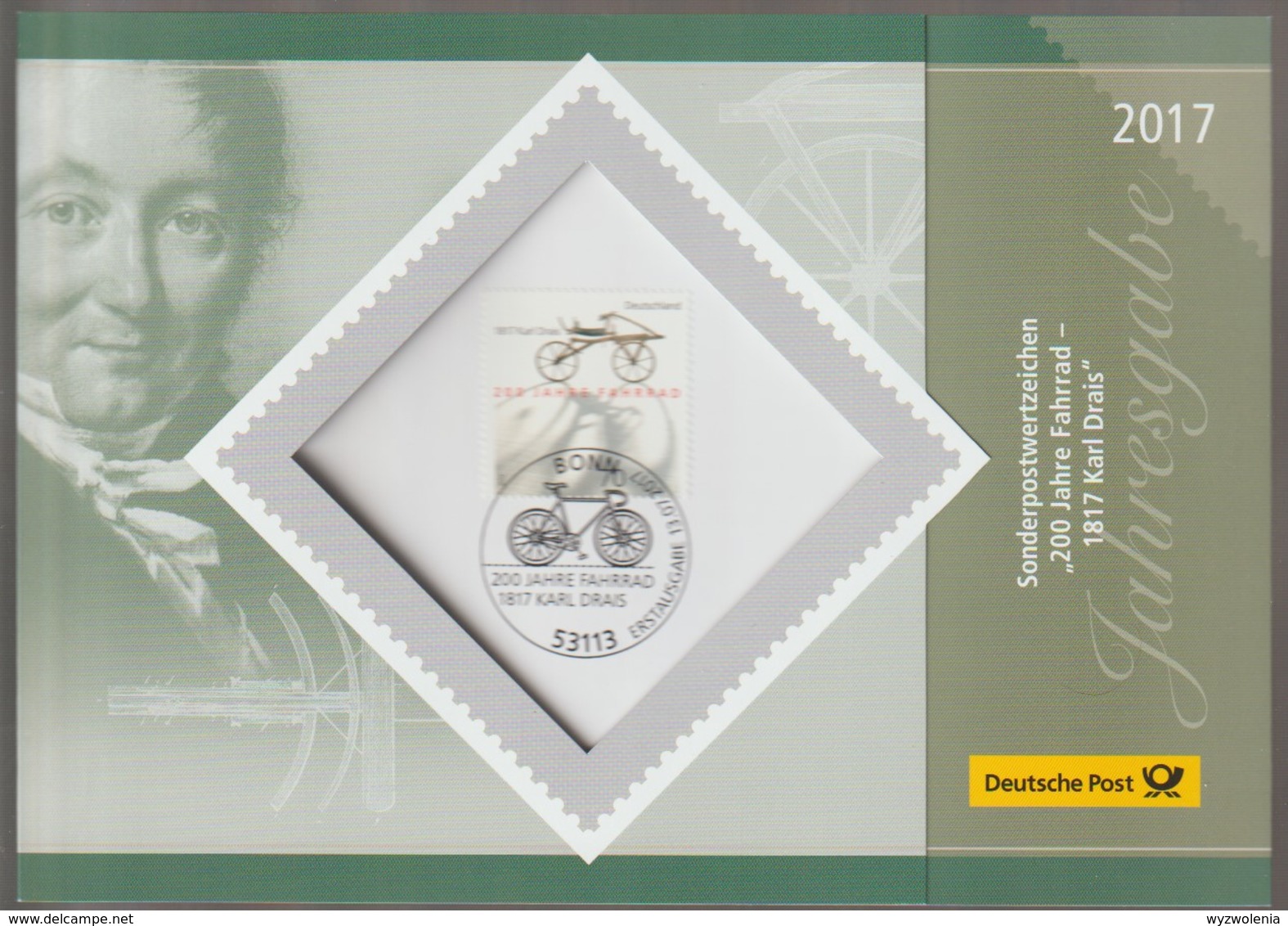 T 98) BRD 2017 Mi# 3320 FDC: 200 Jahre Fahrrad Karl Drais (Jahresgabe Der DP) Rad Sport - Vélo