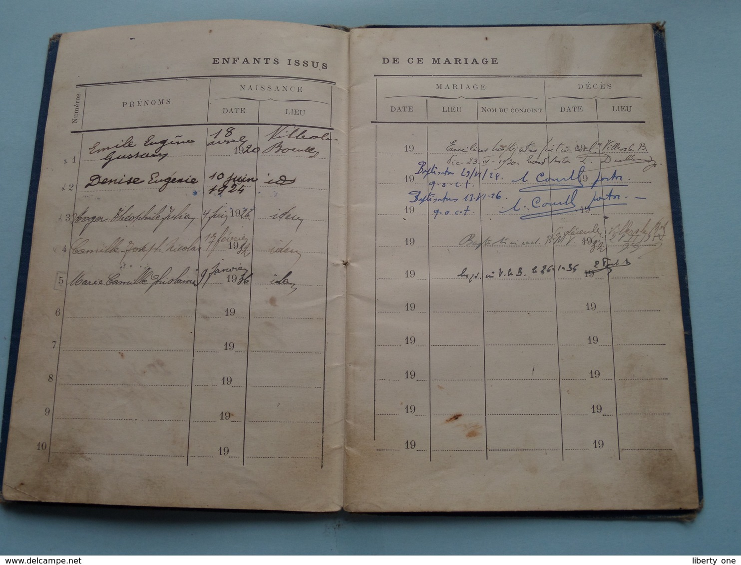 Commune De VILLERS Le BOUILLET Carnet De MARIAGE De Duchesne & Favaux Le 20/9/1919 ( Details See Photo ) !! - Zonder Classificatie